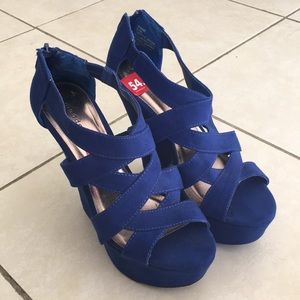 Madden girl royal blue wikke wedges size 6.5